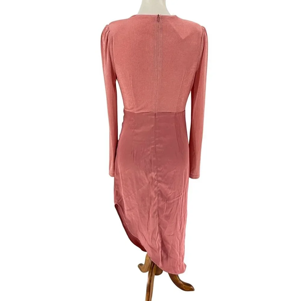 NWOT, Pink Draped Long-Sleeve Midi Dress By Spoken, L - Picture 5 of 12